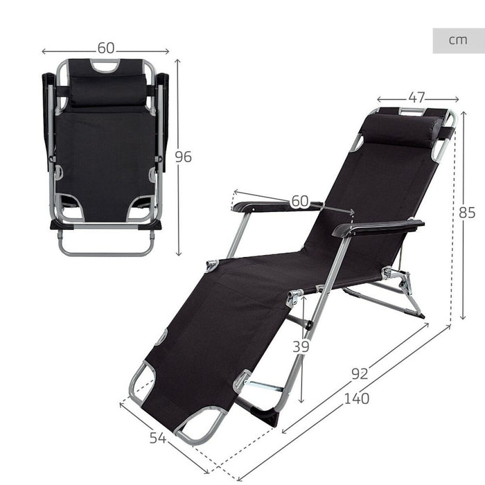 Șezlong inclinat Aktive Negru 177 x 34 x 47 cm