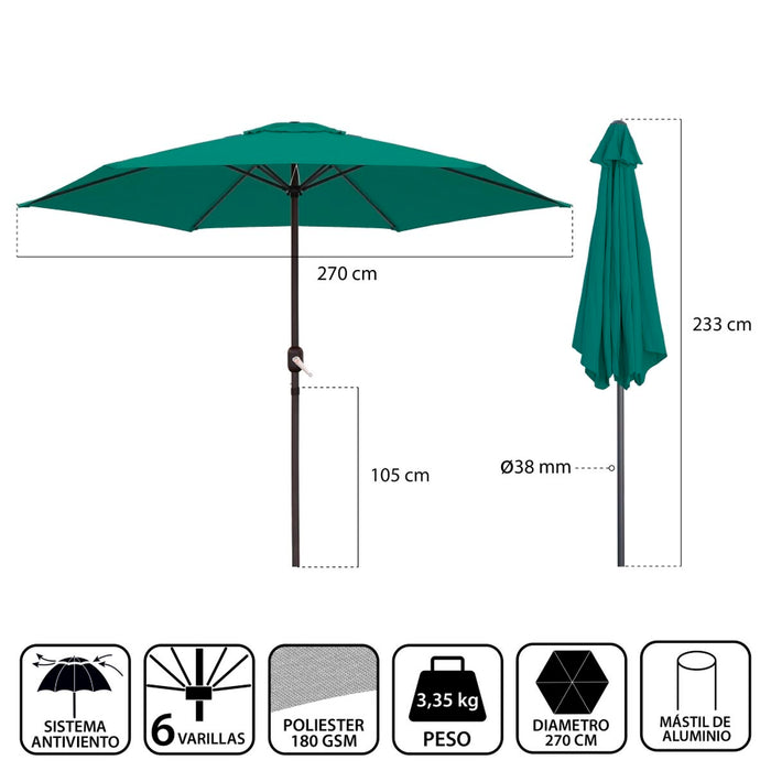 Slunečník Monty Aluminiu Verde 270 cm