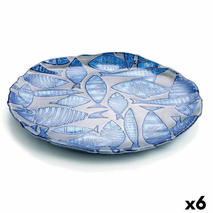 Platou Plat Quid Mar De Viento Albastru Sticlă Ø 32 cm (6 Unități) (Pack 6x)