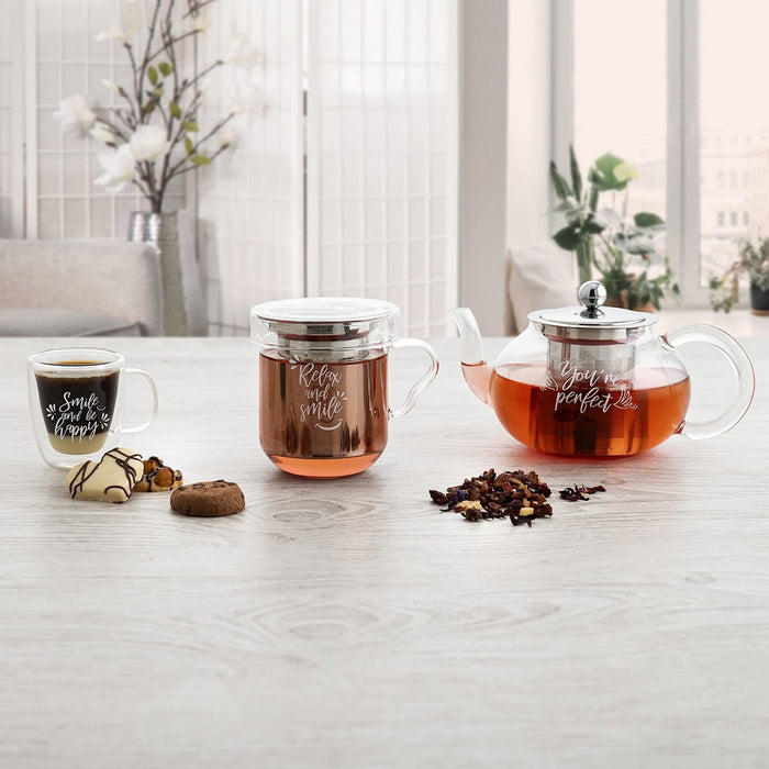 Set de Căni de Cafea Quid Transparent Oțel inoxidabil Sticlă 3 Piese (350 ml)