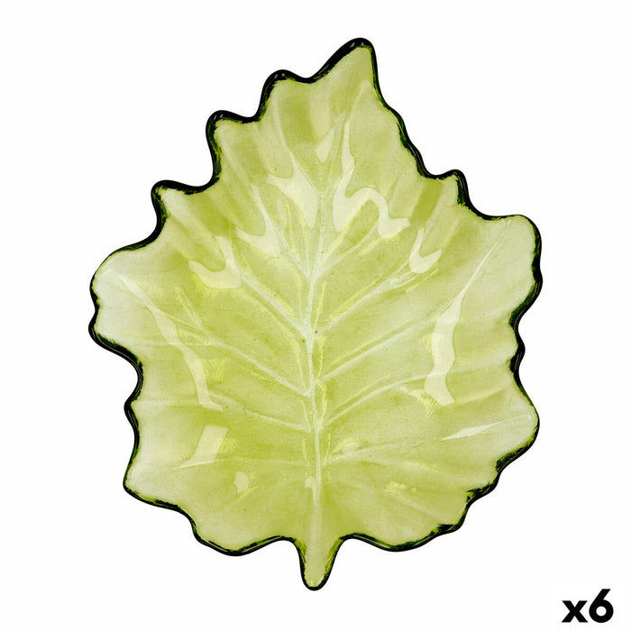 Tavă pentru gustari Quid Frunză Verde Sticlă (22 x 18 cm) (Pack 6x)