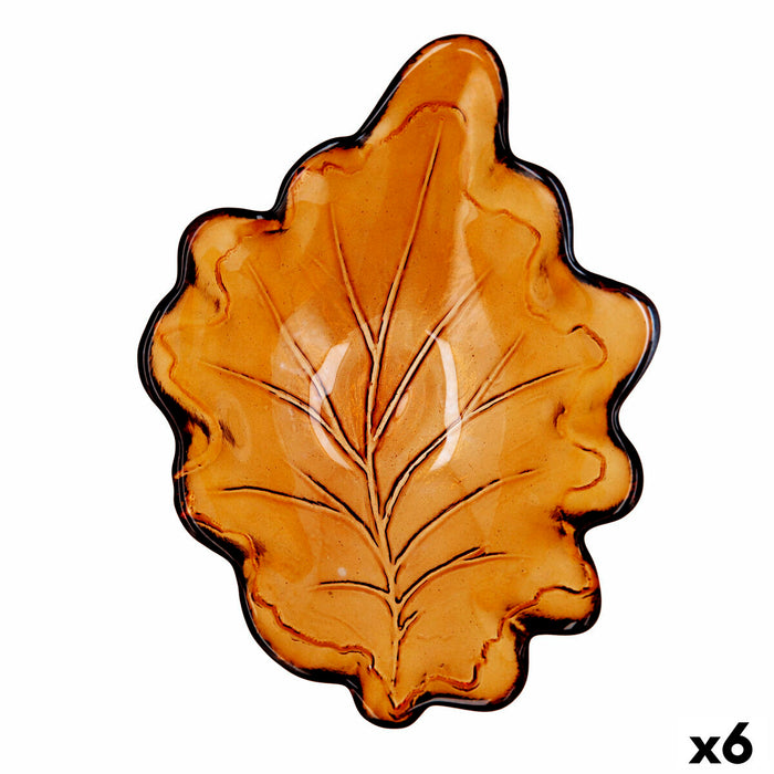 Tavă pentru gustari Quid Frunză Maro Sticlă (19 x 14 x 4 cm) (Pack 6x)
