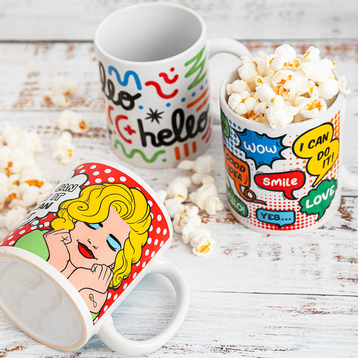 Hrnek Quid Hello Benzi desenate Multicolor Ceramică 330 ml (12 Unități)