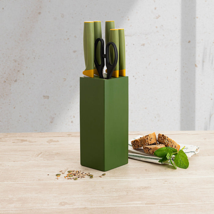 Suport Pentru Cuțite Quid Naturalia Set 7 Piese Verde Metal