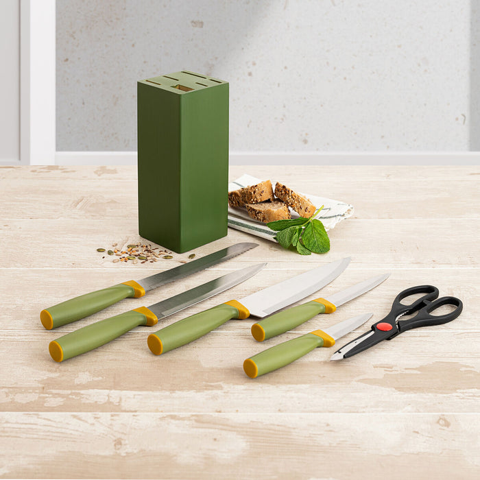 Suport Pentru Cuțite Quid Naturalia Set 7 Piese Verde Metal