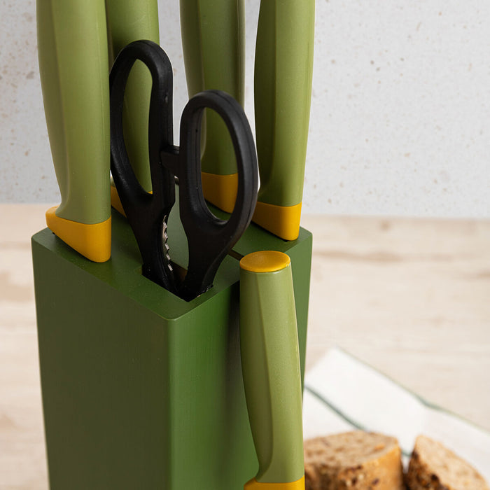 Suport Pentru Cuțite Quid Naturalia Set 7 Piese Verde Metal