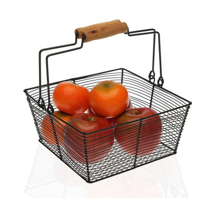 Fructieră Negru Pătrat Lemn Metal (22,5 x 10 x 22,5 cm)