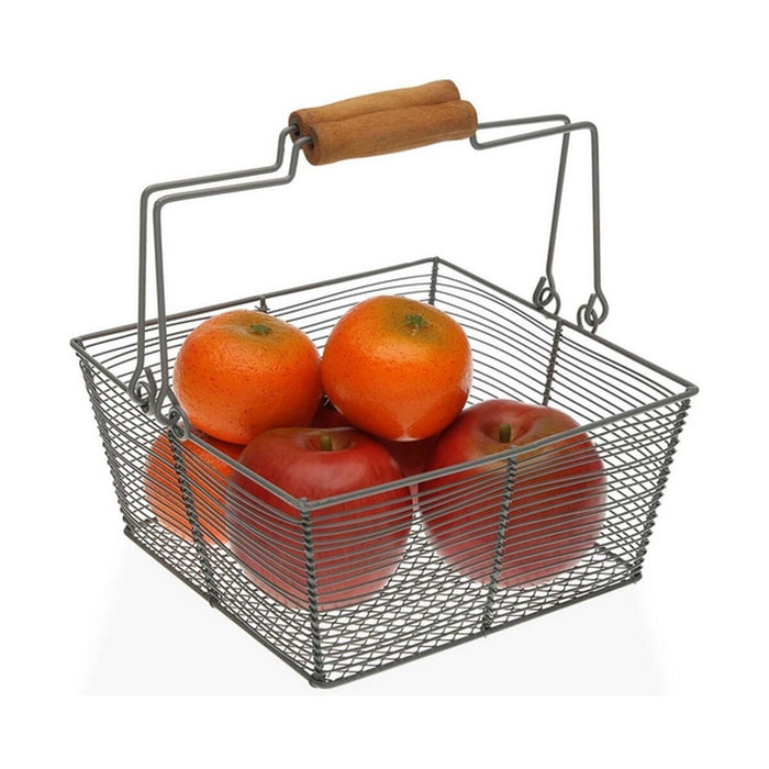 Fructieră Versa Pătrat Gri 22,5 x 10 x 22,5 cm Metal Lemn Oțel