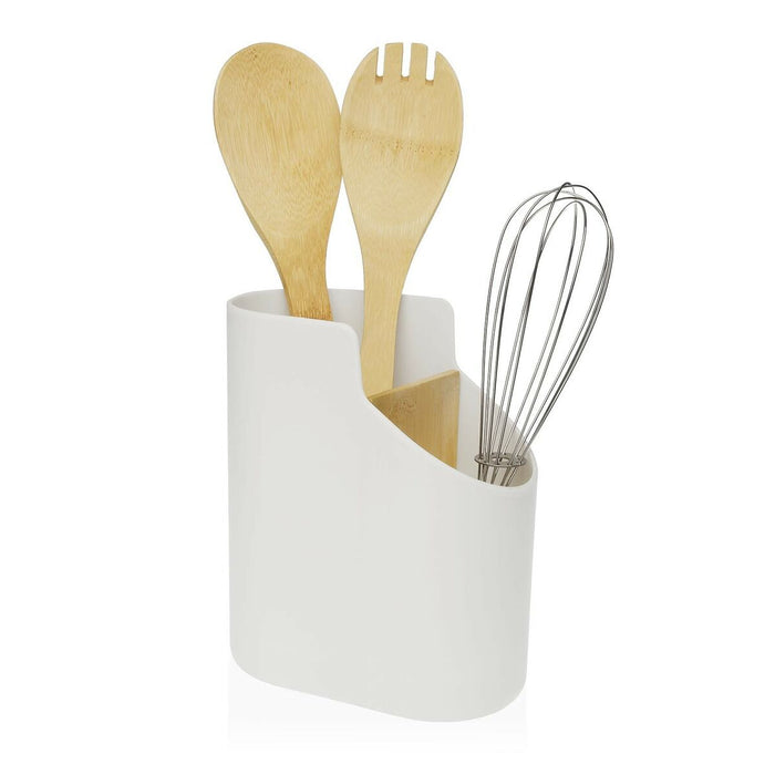 Suport pentru ustensile de bucătărie Versa Alb 8,5 x 17,6 x 15 cm ABS Bambus