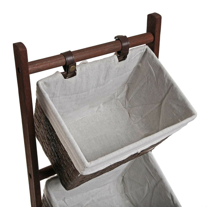 Raft de Baie Versa Maro închis 3 Coșuri Maro Multicolor Bumbac Lemn Ratan 35 x 102 x 35 cm