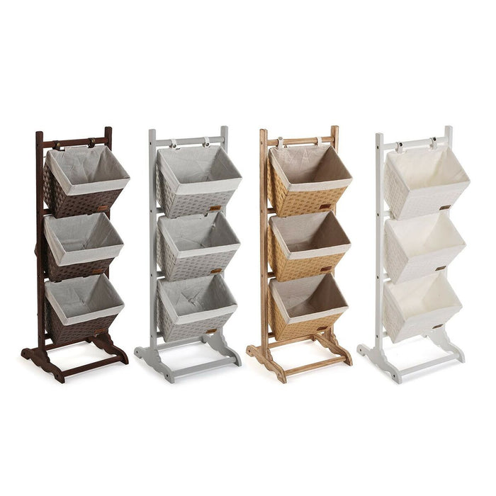 Raft de Baie Versa Maro închis 3 Coșuri Maro Multicolor Bumbac Lemn Ratan 35 x 102 x 35 cm