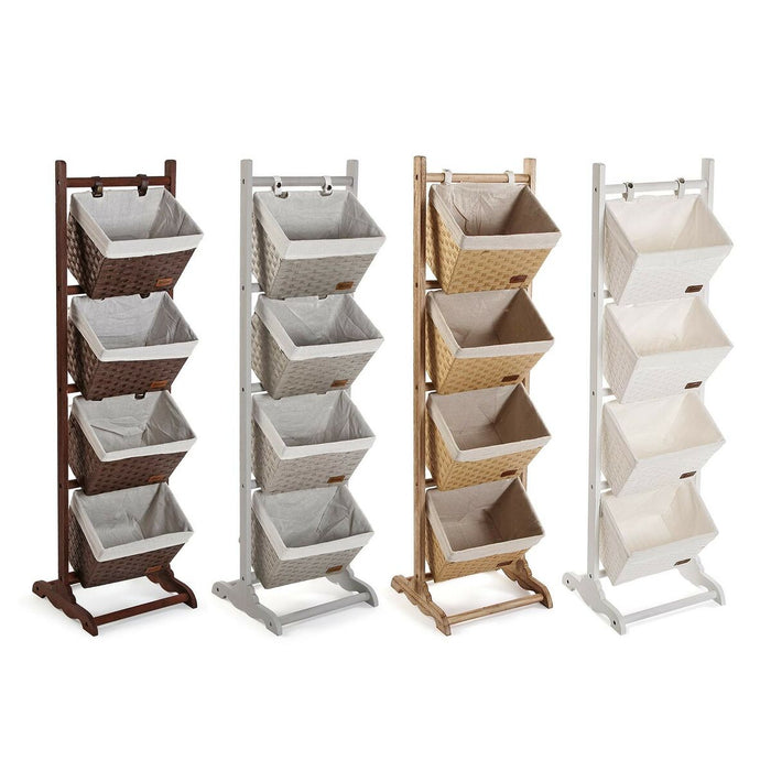 Raft de Baie Versa Maro închis 4 Coșuri Maro Multicolor Bumbac Lemn Ratan 35 x 125 x 35 cm