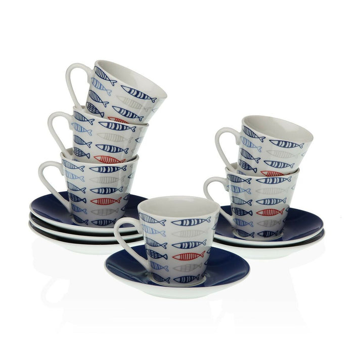 Set de Cești cu Farfurii Versa Cafea Pești Porțelan (12 Piese)