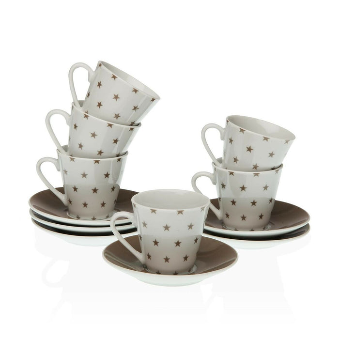 Set de Cești cu Farfurii Versa Stele Cafea Porțelan (12 Piese)