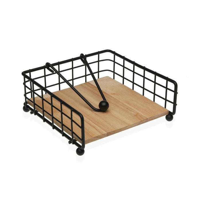 Suport pentru Șervețele Versa Negru Lemn Oțel Fier Lemn de cauciuc 19,5 x 7 x 19,5 cm