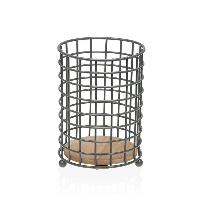 Organizator pentru tacâmuri Versa Gri Lemn Lemn de cauciuc Oțel Fier 12,5 x 17,5 x 12,5 cm