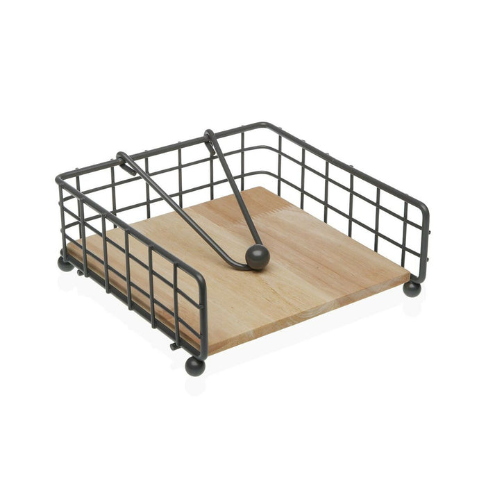 Suport pentru Șervețele Versa Gri Lemn Oțel Fier Lemn de cauciuc 19,5 x 7 x 19,5 cm