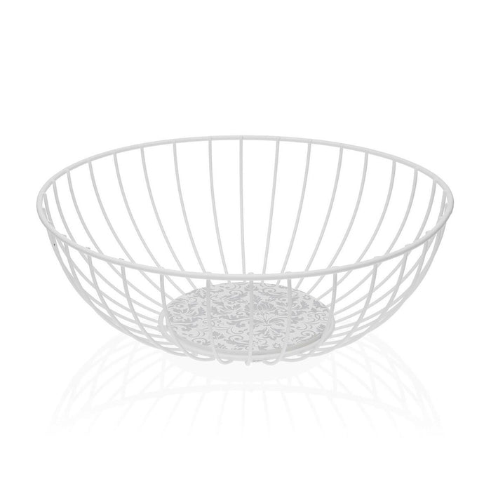 Fructieră Versa Damasco Alb Metal Oțel Lemn MDF 28 x 10 x 28 cm