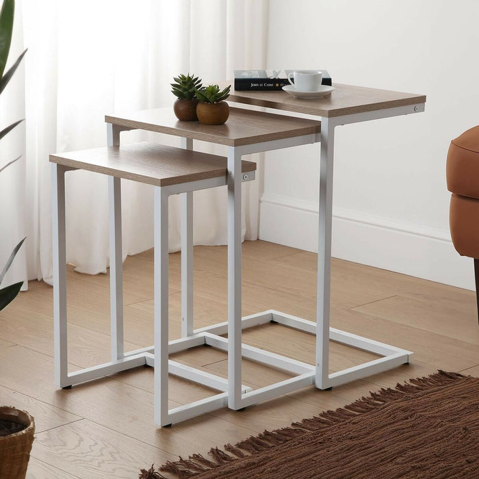 Set de 3 mese Versa Alb Metal Lemn MDF 30 x 60 x 46 cm