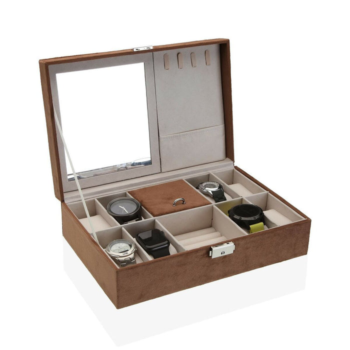 Cutie de ceasuri Versa Maro Кадифе Lemn Imitație de piele Oglindă Lemn MDF 20 x 8,5 x 30 cm