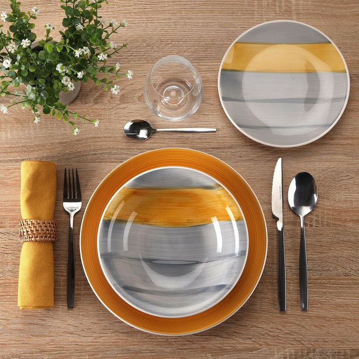 Set de Veselă Versa Leanne Galben Gresie 26,5 x 26,5 cm 18 Piese