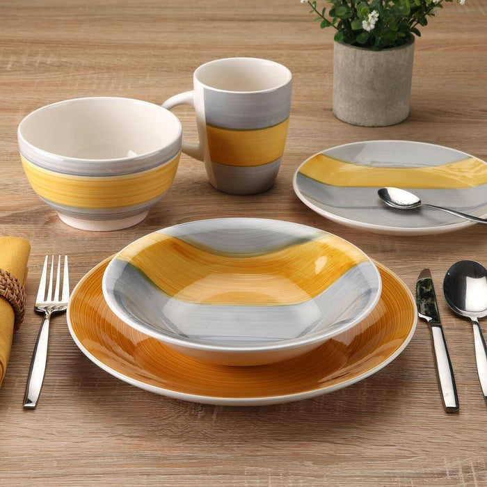 Set de Veselă Versa Leanne Galben Gresie 26,5 x 26,5 cm 18 Piese
