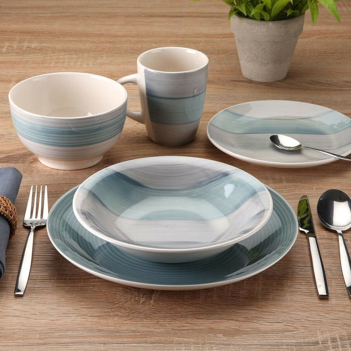 Set de Veselă Versa Leanne Albastru Gresie 26,5 x 26,5 cm 18 Piese