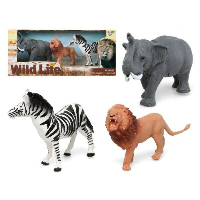 Set de Animale Sălbatice Zebră Elefant Leu 28 x 12 cm (3 Unități) (3 pcs)