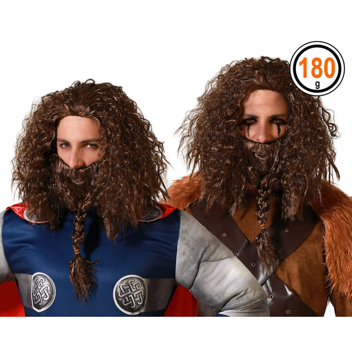 Perucă cu barbă Viking Castaniu