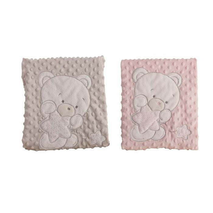 Pătură pentru Bebeluș Urs Roz Broderie Double
