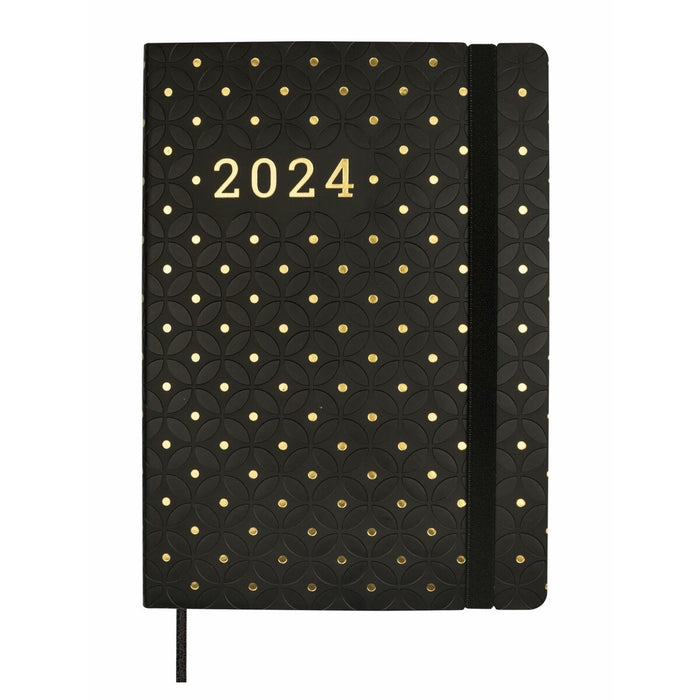 Agendă Finocam Flexy Joy Dotts 2024 Negru Auriu* A5 14,8 x 21 cm
