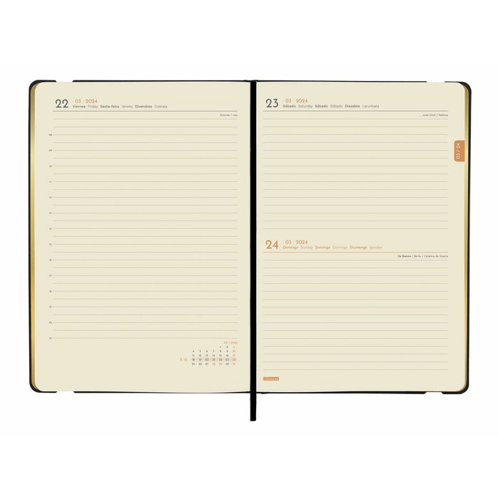 Agendă Finocam Flexy Joy Dotts 2024 Negru Auriu* A5 14,8 x 21 cm