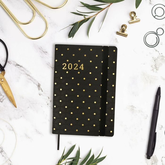 Agendă Finocam Flexy Joy Dotts 2024 Negru Auriu* 8,2 x 12,7 cm