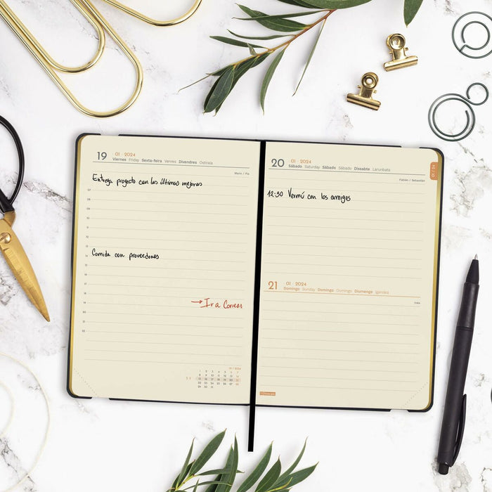 Agendă Finocam Flexy Joy Dotts 2024 Negru Auriu* 8,2 x 12,7 cm