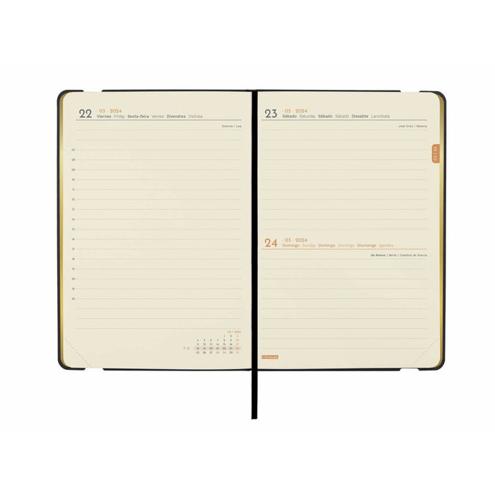 Agendă Finocam Flexy Joy Dotts 2024 Negru Auriu* 8,2 x 12,7 cm