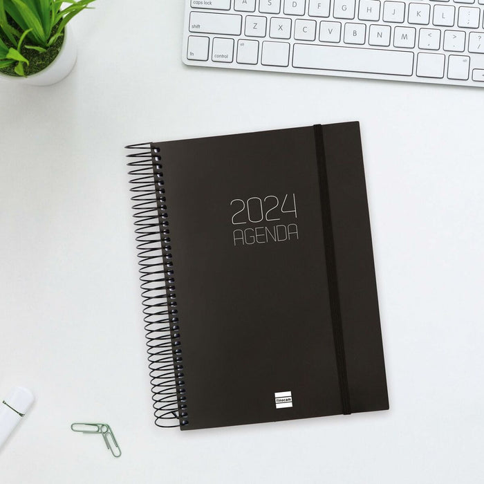 Agendă Finocam Opaque 2024 Negru A5 15,5 x 21,2 cm
