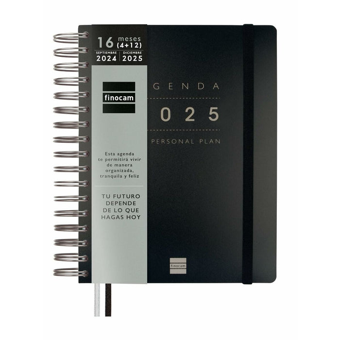 Agendă Finocam Tempus Negru Sfert 15,5 x 21,7 cm 2024-2025