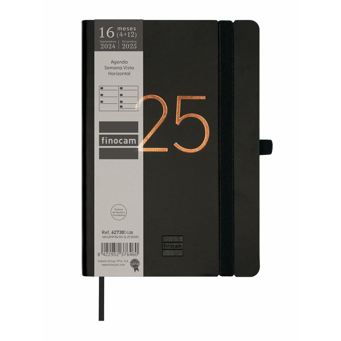 Agendă Finocam Capri Negru 11,8 x 16,8 cm 2024-2025