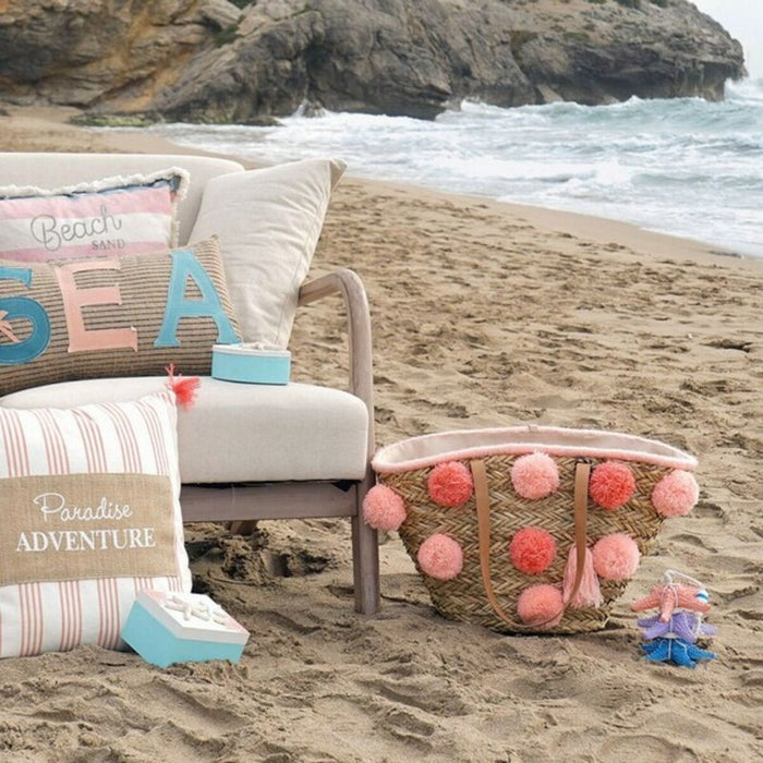 Geantă DKD Home Decor Roz Coral Pompoane