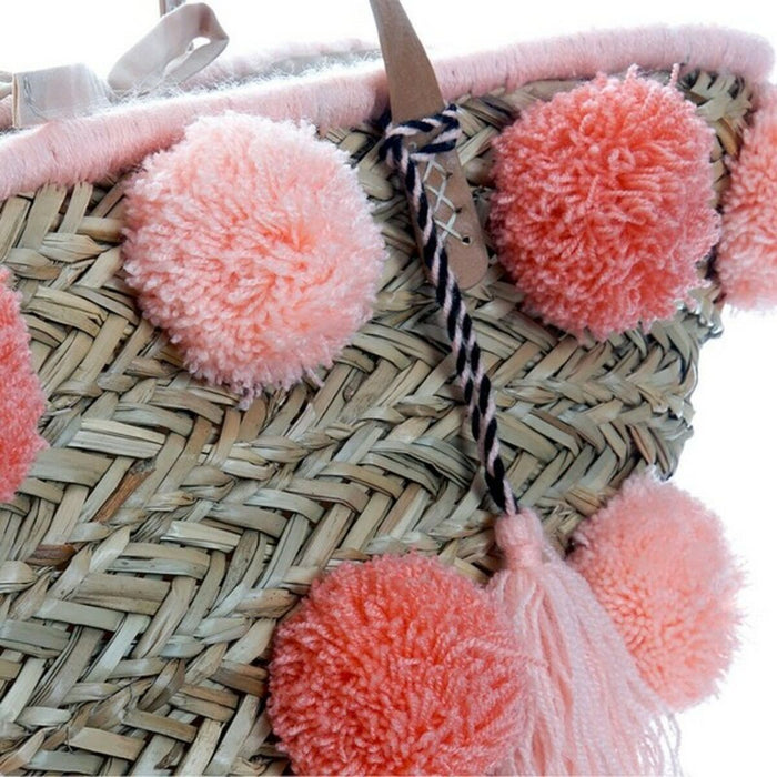 Geantă DKD Home Decor Roz Coral Pompoane