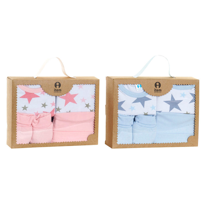 Set de lenjerie/haine DKD Home Decor Albastru Roz 0-6 Luni Bumbac Stele (2 Unități)
