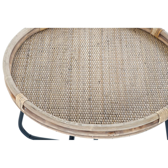 Masa laterală DKD Home Decor Negru Metal Maro Ratan (57 x 57 x 47 cm)