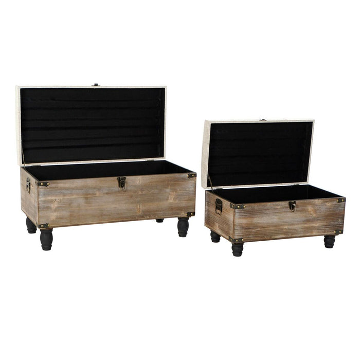 Cufăr de depozitare cu scaun DKD Home Decor 2 Piese Bej Lemn Poliester (80 x 40 x 44 cm)