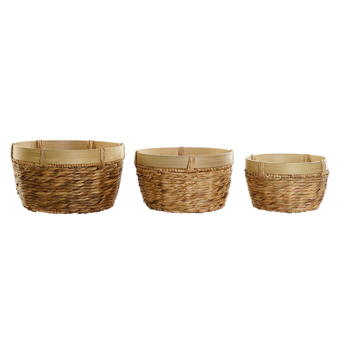Set de Coșuri DKD Home Decor Bambus Tropical Stuf (40 x 40 x 23 cm) (3 Piese)
