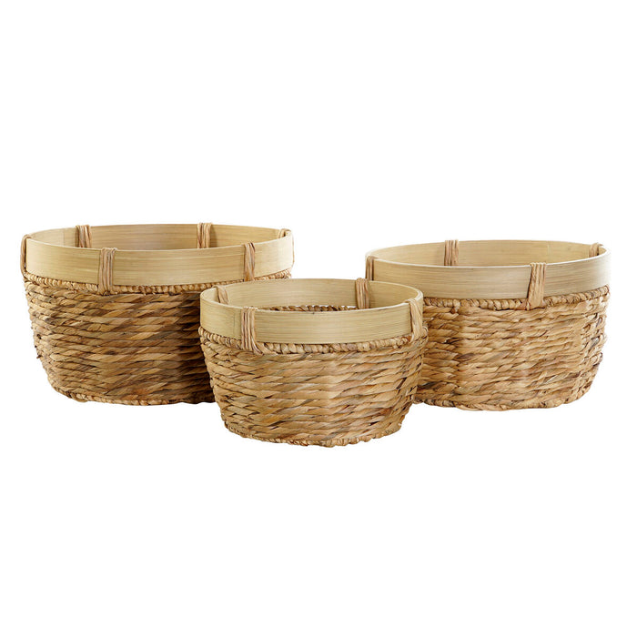 Set de Coșuri DKD Home Decor Bambus Tropical Stuf (40 x 40 x 23 cm) (3 Piese)