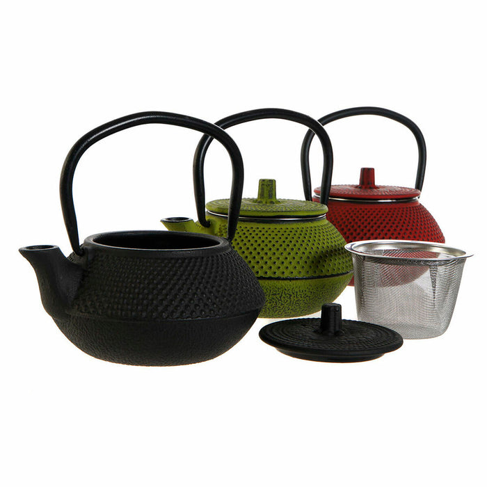 Ceainic DKD Home Decor Negru Roșu Verde Oțel inoxidabil (3 Unități)