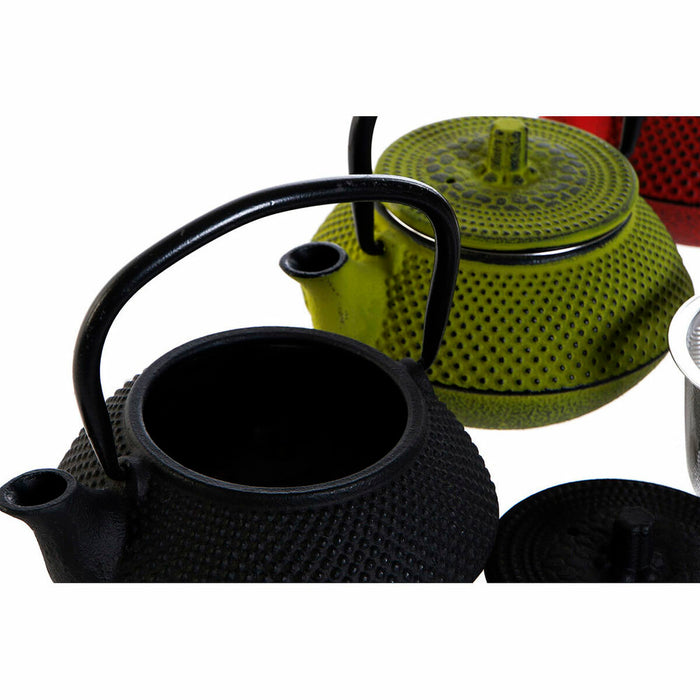 Ceainic DKD Home Decor Negru Roșu Verde Oțel inoxidabil (3 Unități)