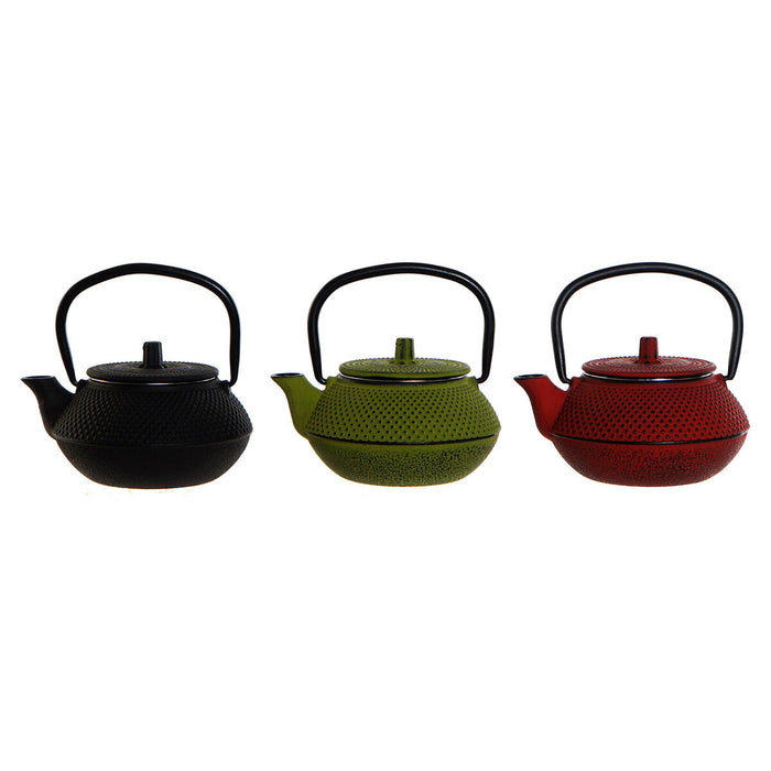 Ceainic DKD Home Decor Negru Roșu Verde Oțel inoxidabil (3 Unități)