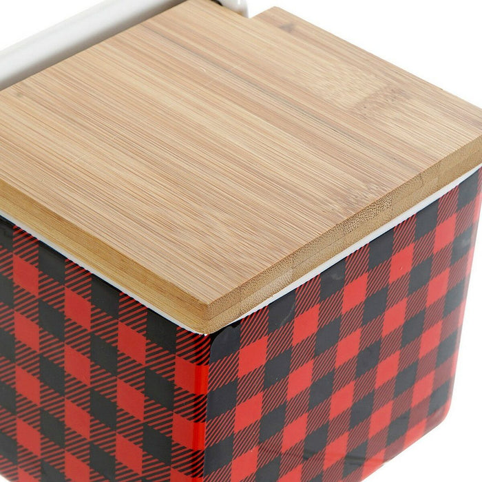 Solniță cu capac DKD Home Decor 8424001758265 Negru Roșu Bambus Dolomite 11,5 x 11,5 x 11 cm