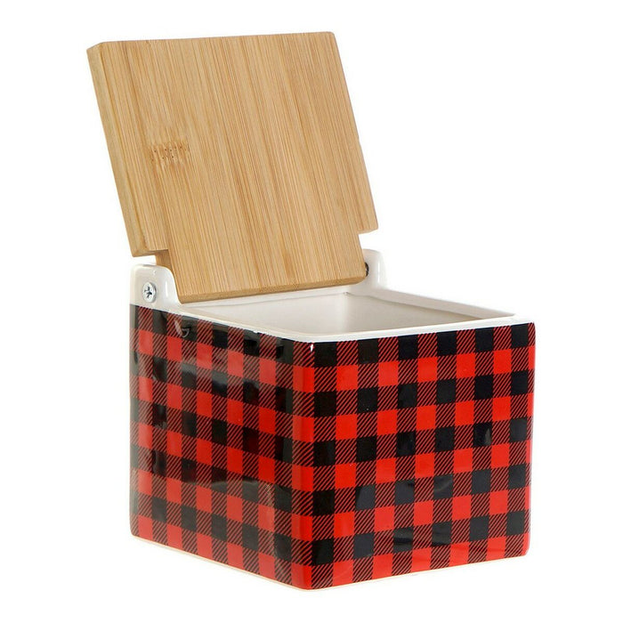 Solniță cu capac DKD Home Decor 8424001758265 Negru Roșu Bambus Dolomite 11,5 x 11,5 x 11 cm